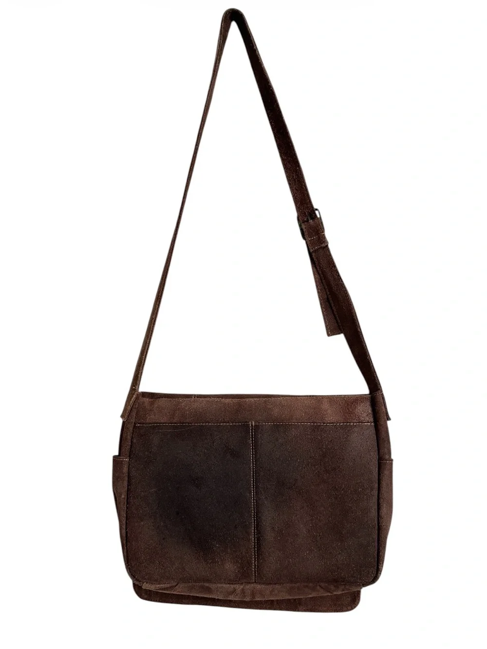 Le Donne Distressed Brown Suede Leather Messenger Bag Crossbody Laptop Satchel